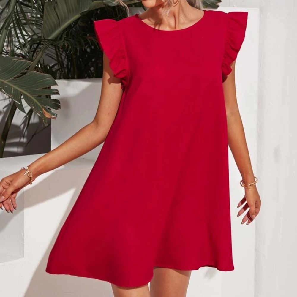 Ruffle sleeve tunic smock dress boho royal blue - Picture 3 of 8